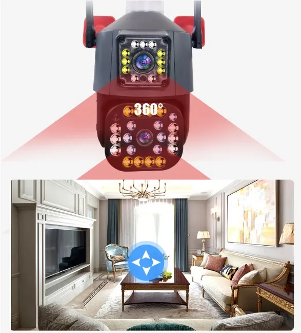 V360pro PTZ WiFi Camera Dual Lens H.265 Dual Video Record Outdoor IP66 Surveillance IP Camera