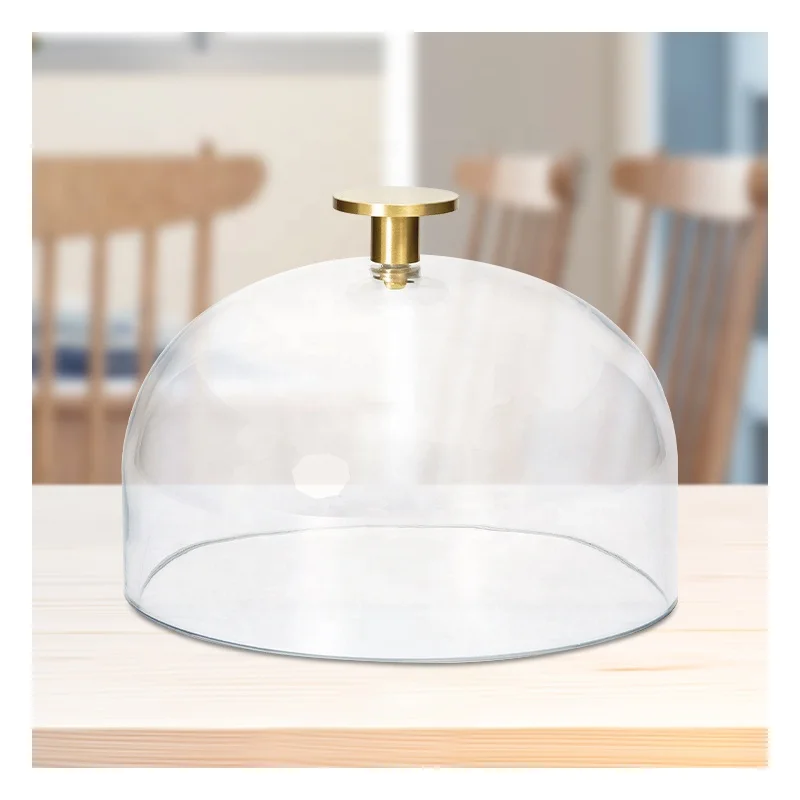 Glass Dome White & Gold Flower Leaf Cake Stand Table Decoration Glass Cake Stand