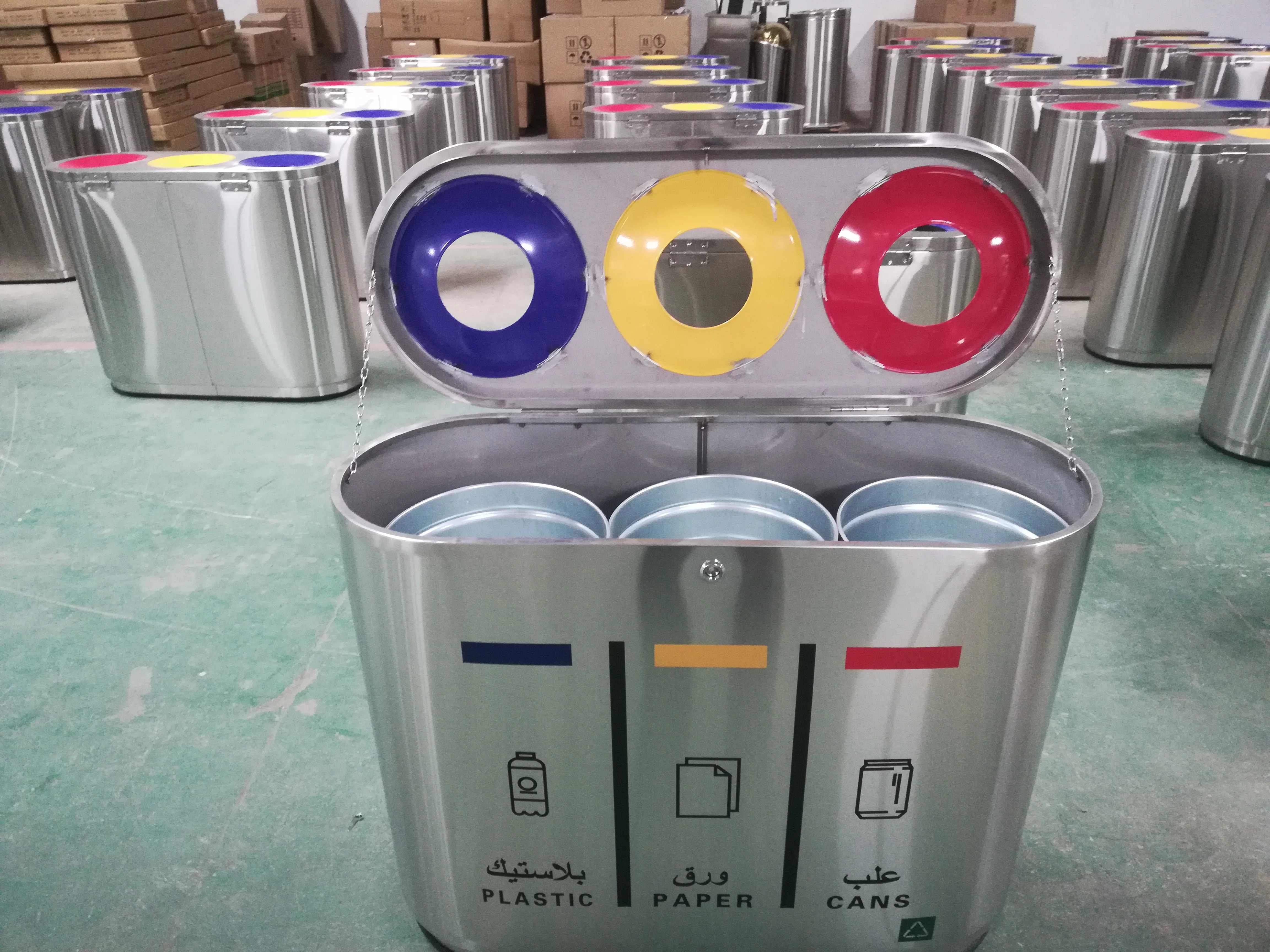 stainless steel recycling metal waste basket garbage office medical dust box commercial 96 gallon 80 liter trash can top