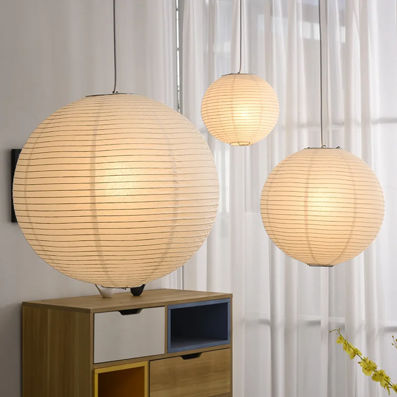 Japanese style chandelier simple creative B&B living room dining table ball rice paper lamp