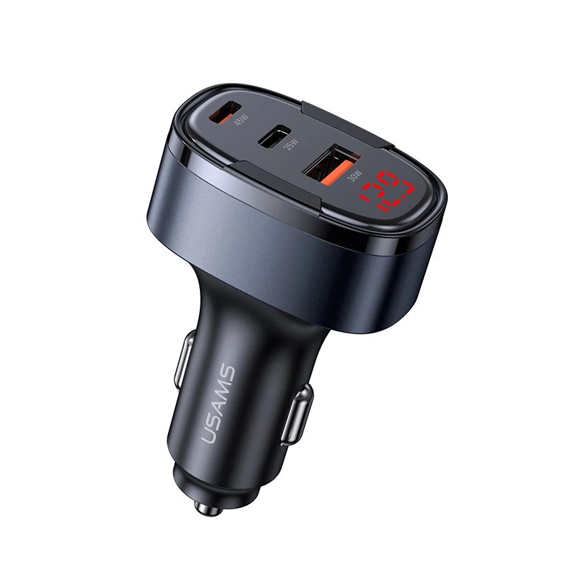 USAMS New Fast 100W USB Car Charger LED Digital Display PPS smart fast charger Compatible with iPhone Type 2.1A