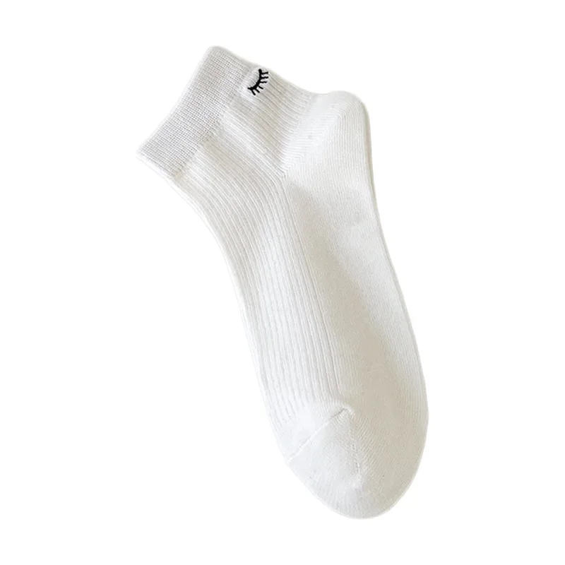 Plain Women Kids Girl Lounge Sport Socks Embroidery Eyelash Logo Spring Summer Thin Organic Cotton School Socks Short Crew