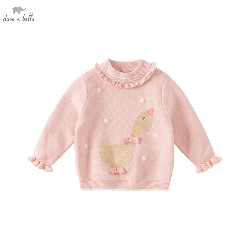 DB4223789 Dave Bella baby girl  knitted sweater love print baby girl child hollow knitted sweater autumn spring coat