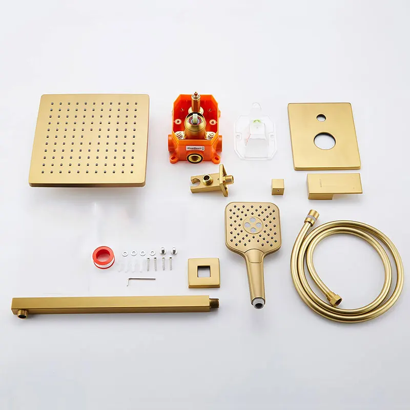 HIMARK CUPC conceal black rainfall shower set robinet de douche wall mount gold bathroom rain bath & shower faucet system