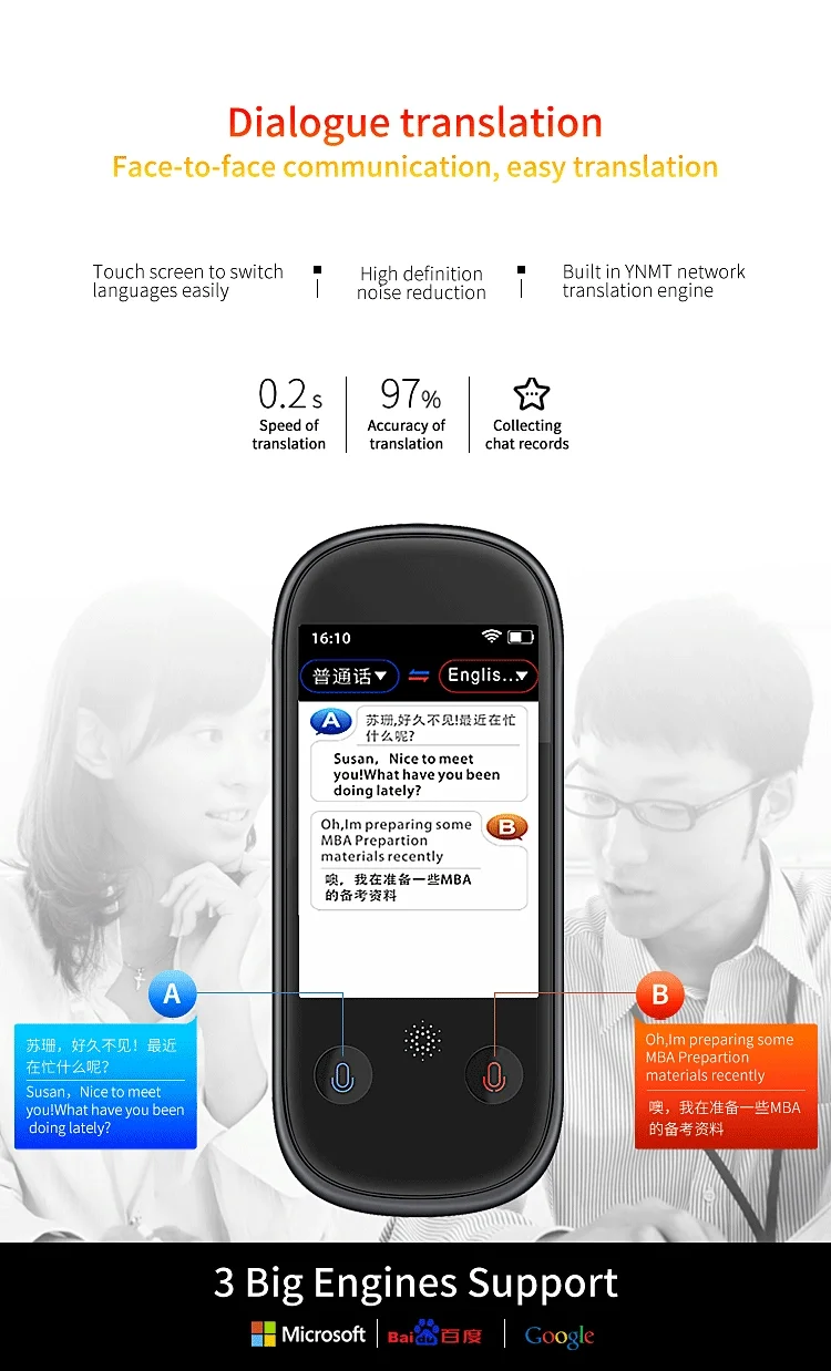 3 Inch Touch Screen Portable Machine Bt 4.0 Intelligent Smart Online Voice Laungauge Translator with 4G Card