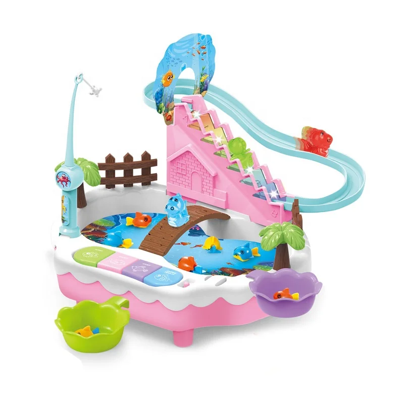 Newon Eco-friendly materials mini track toy kids fishing game with music