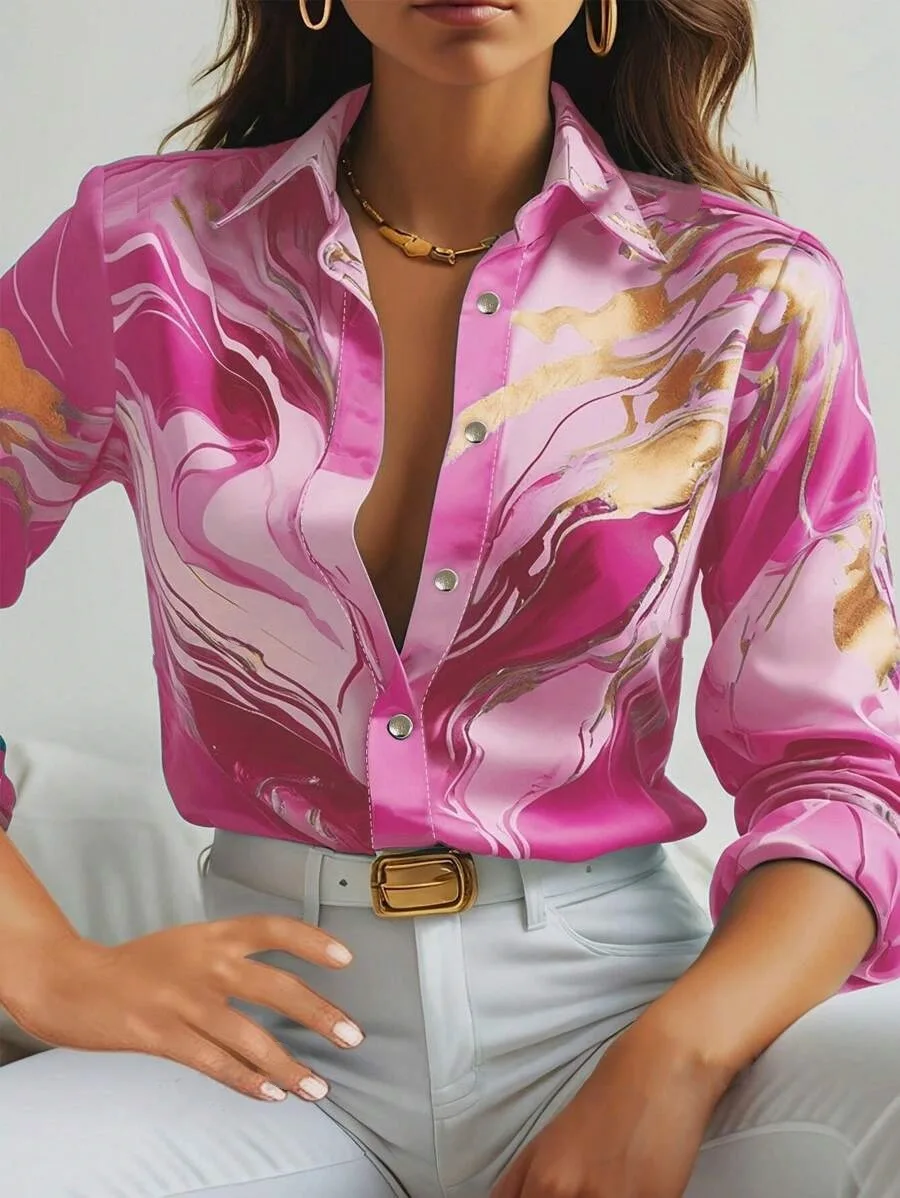 King Mcgreen star High Quality women Elegant Blouse Loose Button Shirt 3D Digital Printed long sleeve Tops for lady