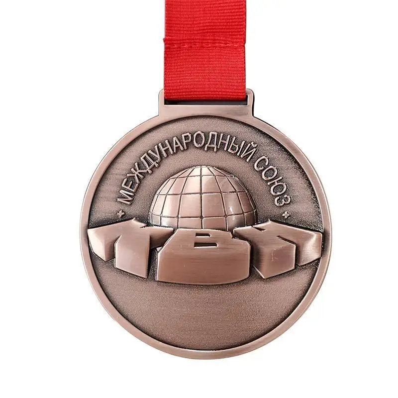 Custom Zinc Alloy Metal Bronze Marathon Sports Running Medal With Ribbon