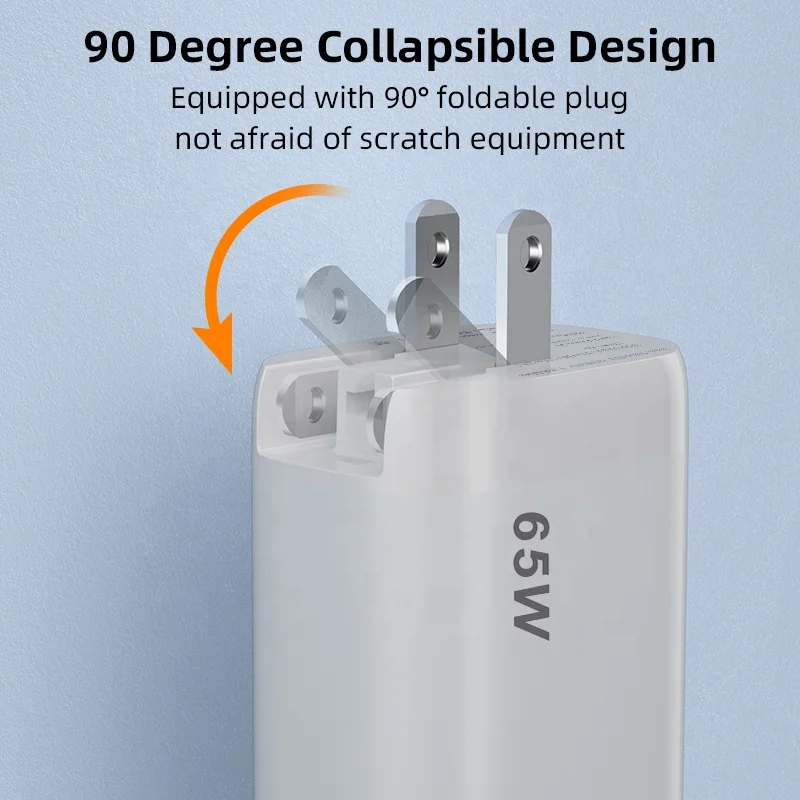 Hot Selling 65W GaN Type-c Charger Quick Charge QC3 Wall PD Charger 3 Ports Universal Wall Charger 20V Power Adapter