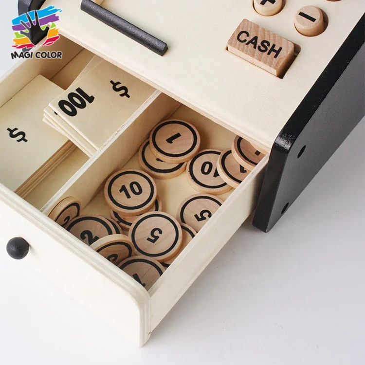 Ready To Ship kids wooden toy cash register for pretend play W10A066