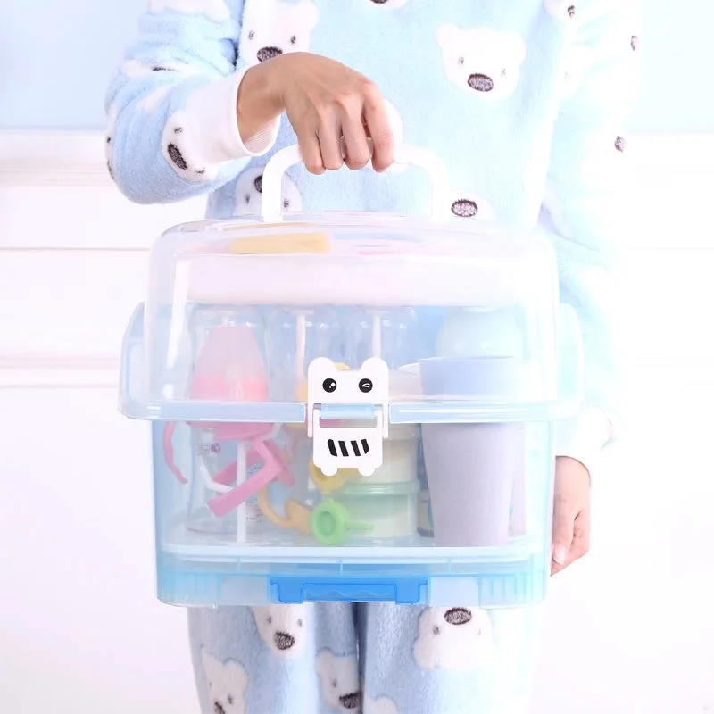 Portable Baby Bottle Storage Box Plastic Multifunctional Baby Bottle Drying Rack for Kids