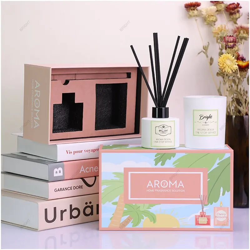 Новое поступление, индивидуальная торговая марка, роскошный набор диффузоров и свечей, упаковочные коробки, набор диффузоров для свечей, Подарочная бумажная коробка