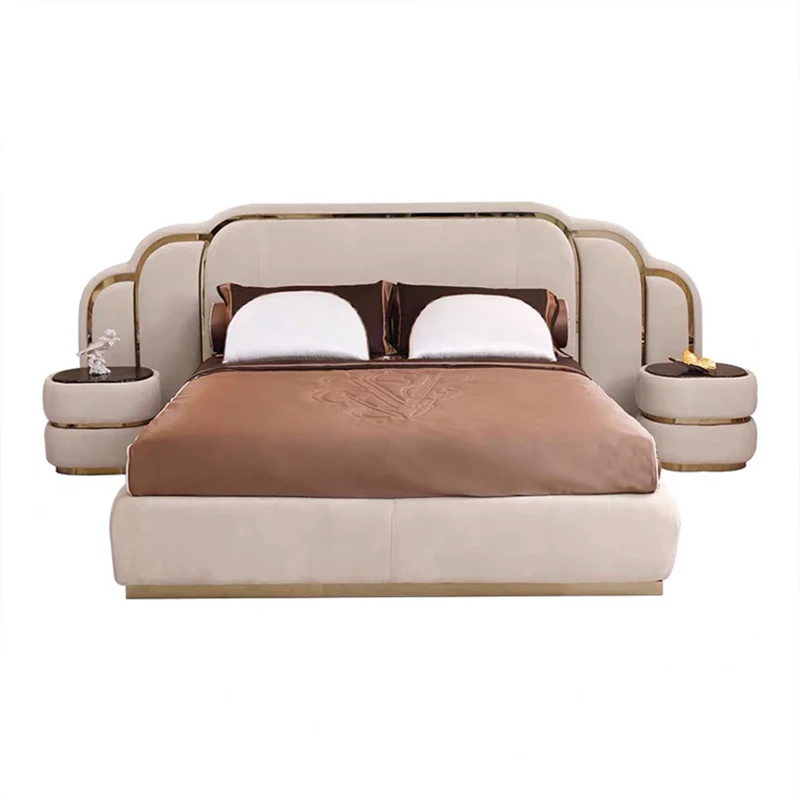 Modern Bedroom Bed Room Furnitures Set Wholesale Genuine Leather Soft King Double Bed