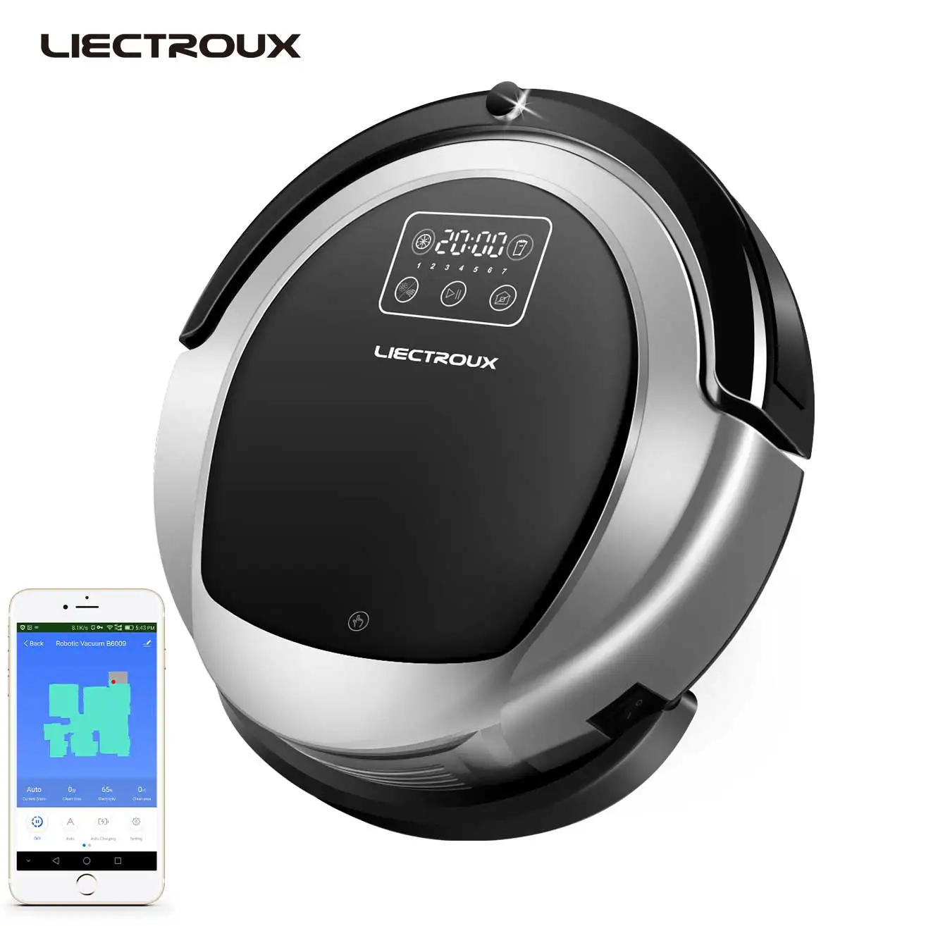  Робот-очиститель LIECTROUX B6009 с Wi-Fi приложением 2D Навигацией по карте и интеллектуальной памятью виртуальным блокировщиком УФ-подсветкой резервуаром для