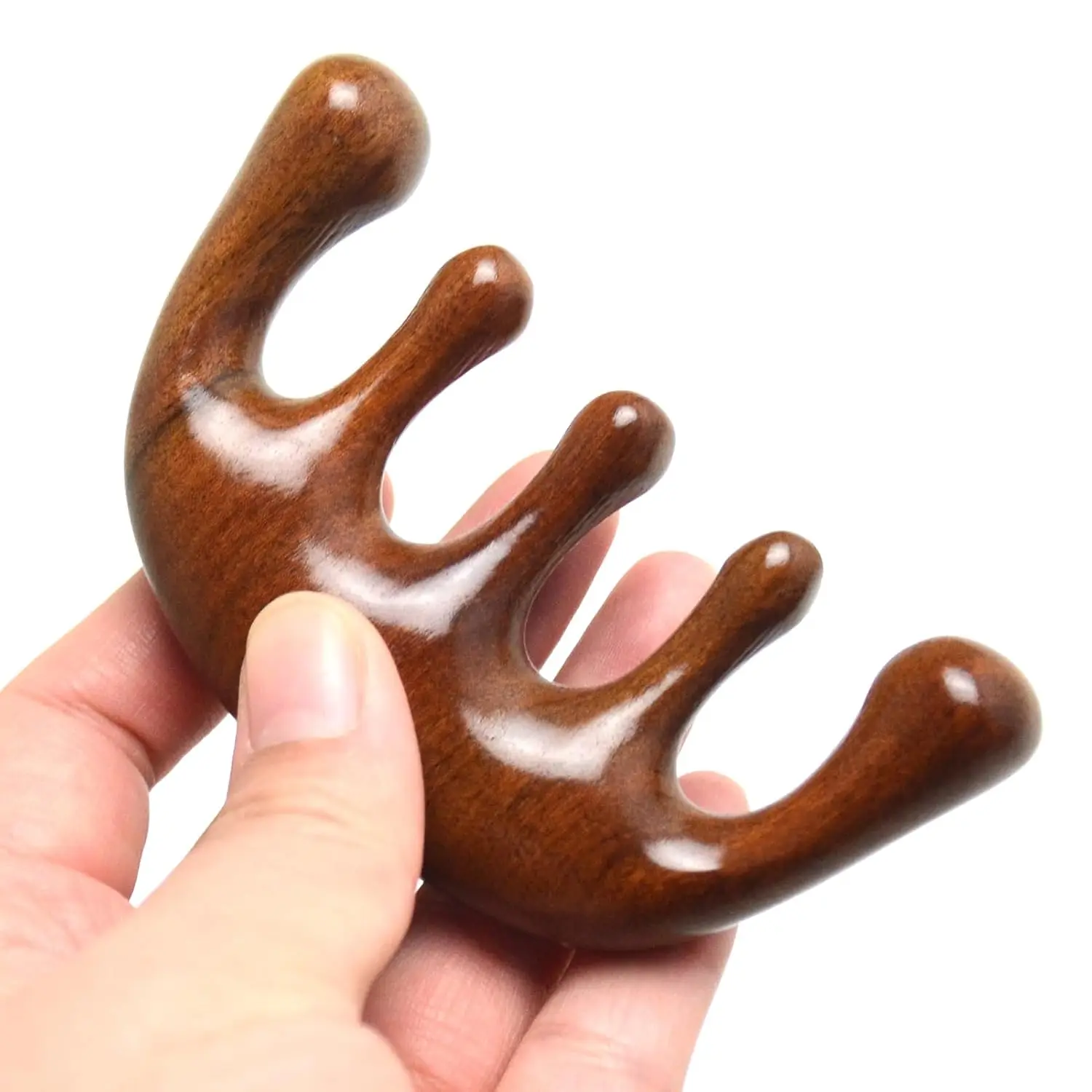 Custom logo Wooden Massage Comb Scalp Hand Made Sandalwood five teeth Gold wire natural green