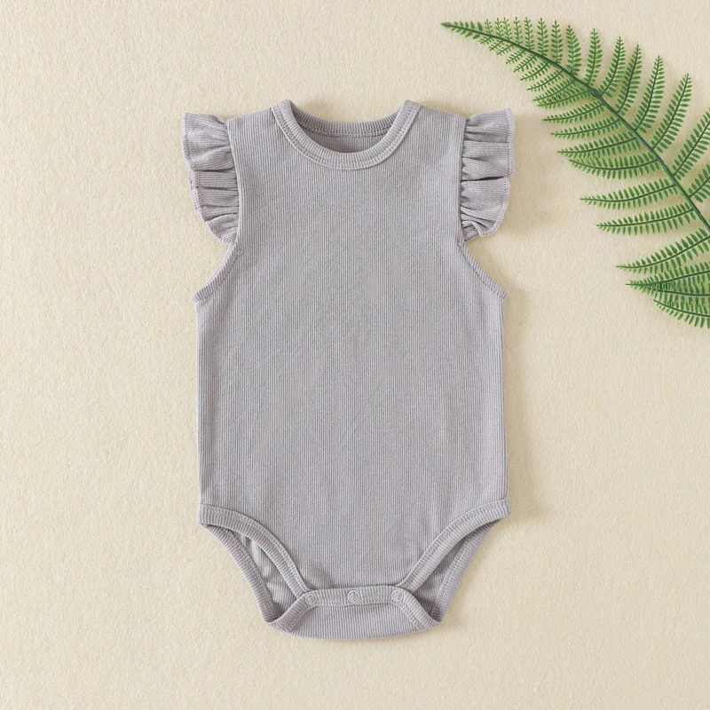 Summer Baby Clothes Solid Color Pure Cotton New Baby Fly Sleeves Romper Bodysuit Unisex Infant Boy Girls Clothes