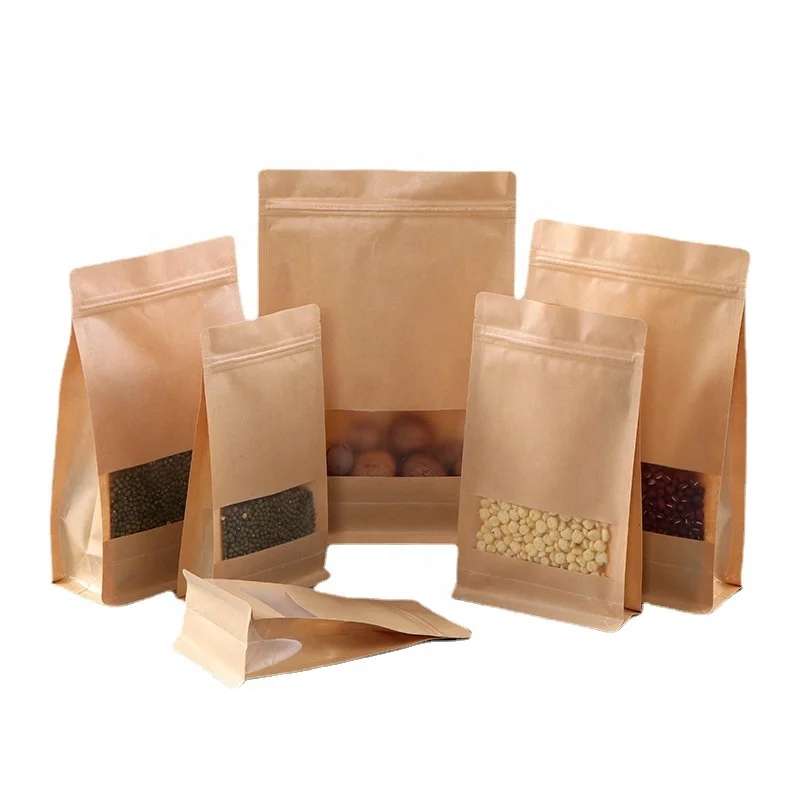 
Recycled Custom Printed Luxury Small lock Kraft Paper Bag With Clear Window For Food Wholesale Price 
