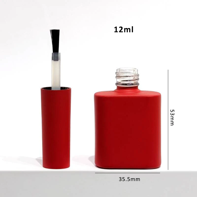 Customized 12ml Flat Nail Gel Polish Glass Bottle Packaging with Brush Pink Red Grey Blue Colorful