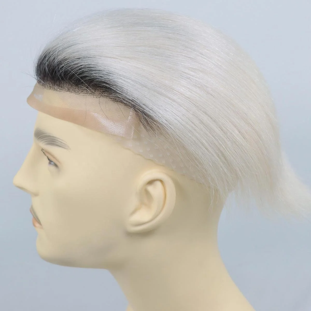 Mens Hair Replacement System 1B Off Black Roots Ombre #60 Platinum Blonde Color Thin Skin French Lace Toupee For Men Human Hair