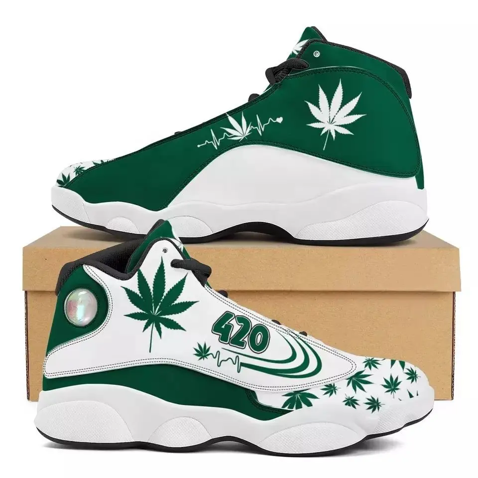 2024 NEW HHGH Custom Logo Name Weed Leaf Men Basketball Shoes Drop Shipping Products 2023 Anti-slip Green Leaf Designer Outdoor