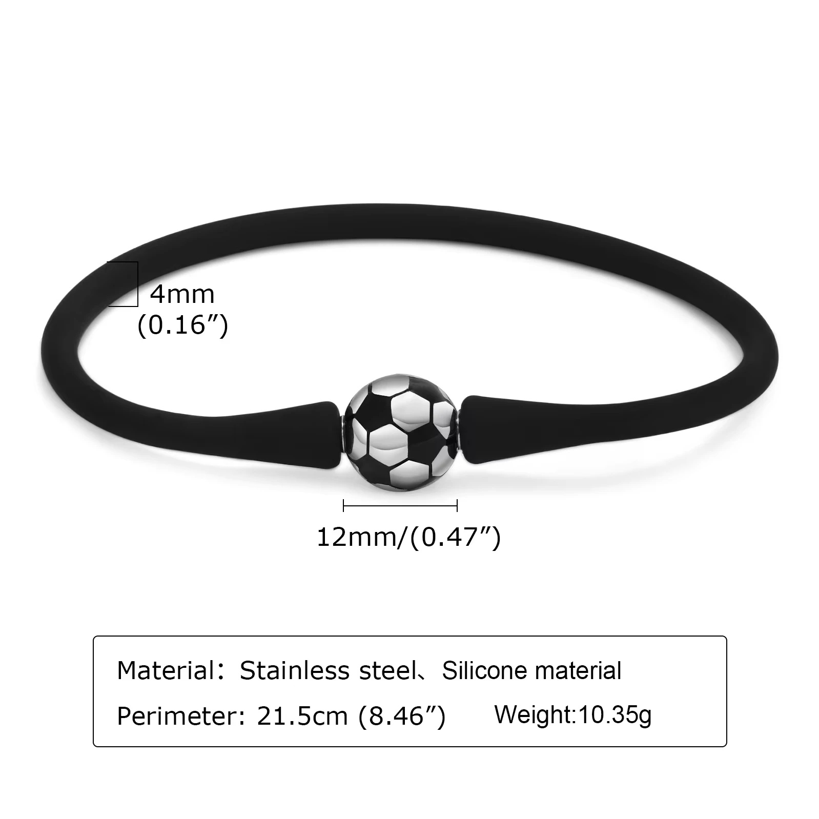 Stainless Steel Football Softball Baseball Black White Silicone Bracelet Sports Bracelet Jewelry