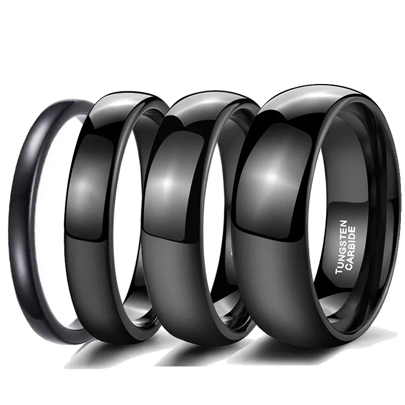 Wholesale Simple 2mm 4mm 6mm 8mm Dome Polish Black Tungsten Carbide Rings for Boy Girl Promise Ring