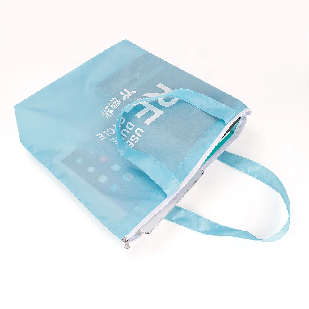 OEM/ODM custom eco grocery tote recycled rpet polyester shopping bag printed with zipper