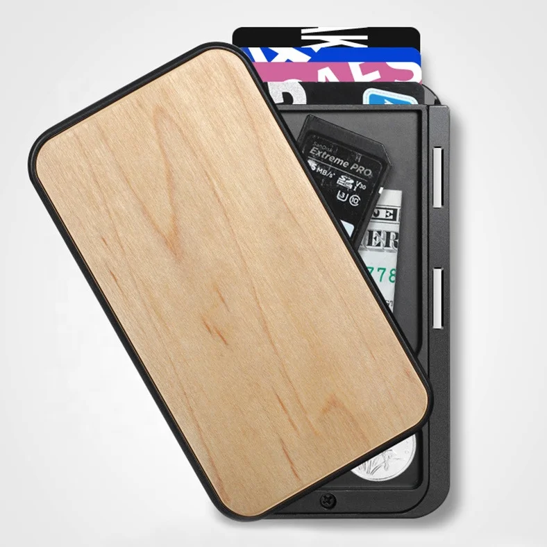 Walnut Cherry Bamboo Natural wood Slide Wallet Flip Credit Card Holder Wallet Slim Minimalist RFID Wallet Band