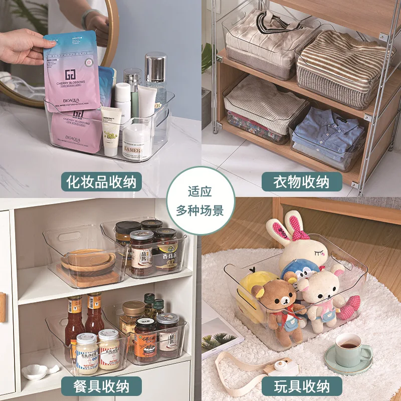 Household BPA-Free Food Safe Organizer Box Pantry Clear Plastic Storage Bin With Handle