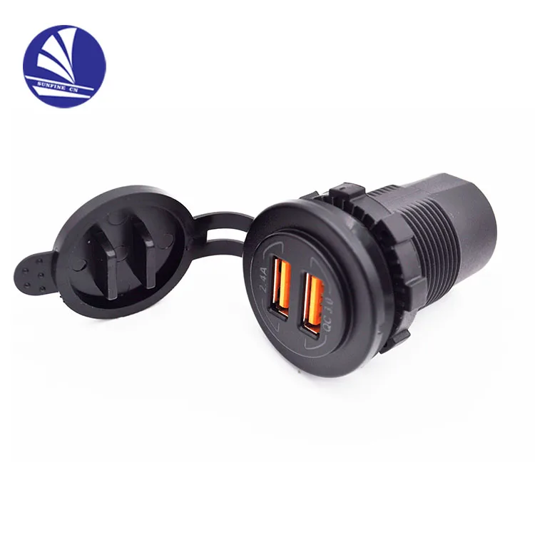 Fast Charging 3.0 USB Charger Socket Dual USB Power Outlet with QC 3.0 USB Port & 5V 2.4A Port Led Light for Car Boat Marine Rv