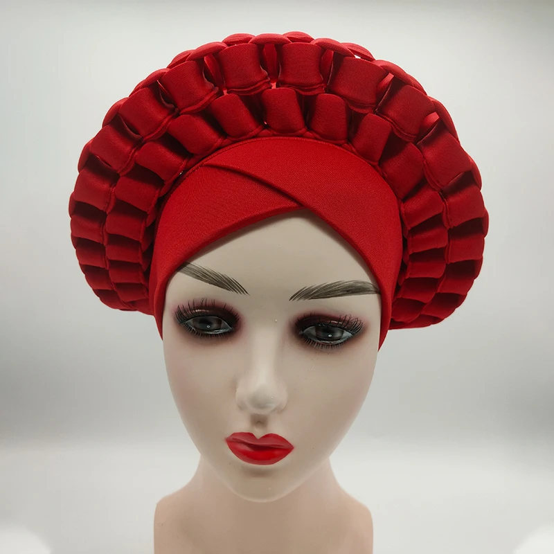 Wholesale 2022 fashion wedding headwear plain handmade Auto Gele already made ladies nigerian african head wraps