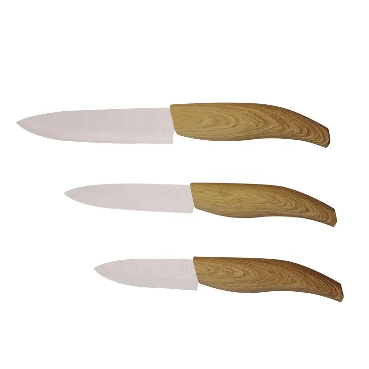
Beauty White Blade 3 Pcs Sets Ceramic Blade Kitchen Knife with Wood Handle 