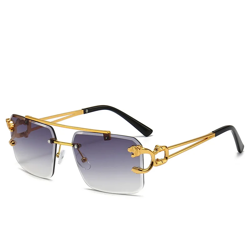Multi Color Polarized UV 400 Square Eye Sun Glasses Metal Rimless Tiger Design Sun Shades Woman Man Sunglasses