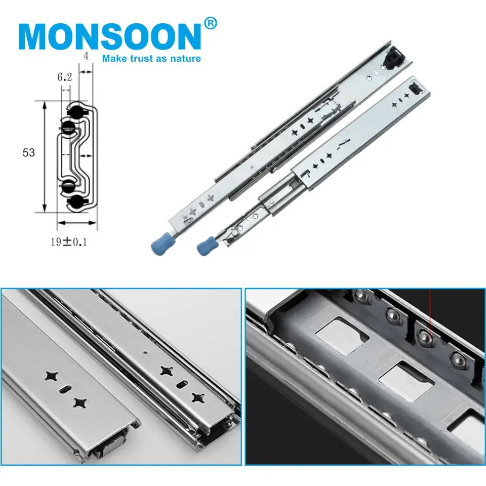 Heavy Duty industrial drawer slide runners telescopic hydraulic channel soft close 53mm kitchen heavy duty drawer slide