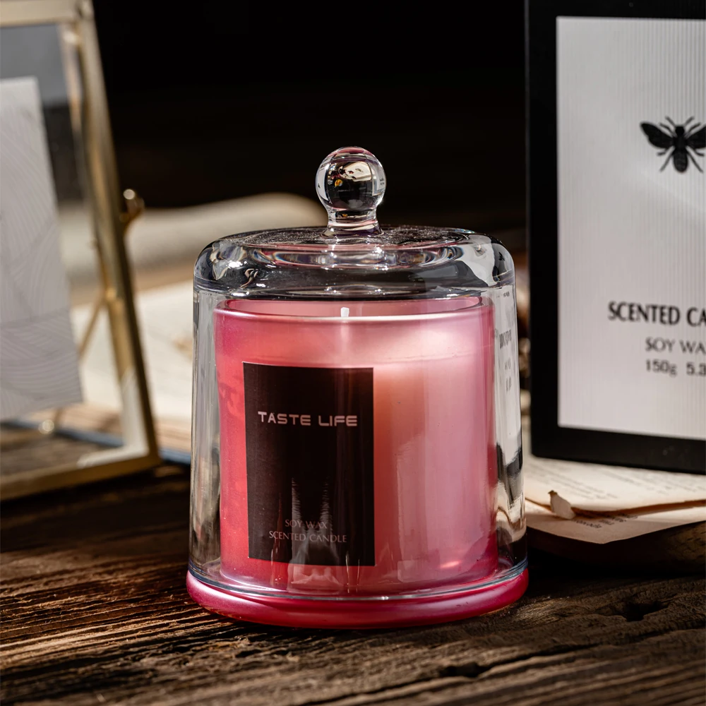Handmade Custom Soy Wax Candles Glass Cover Smokeless Scented Candle Luxury For Weddings Decoration