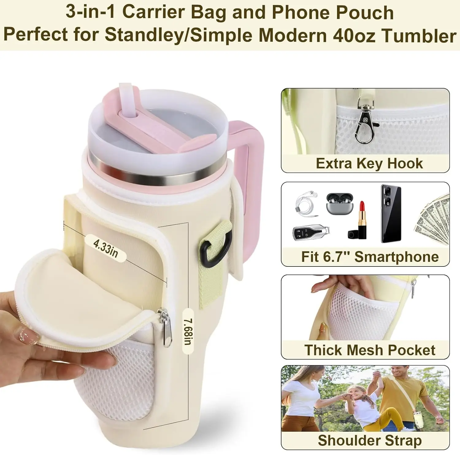 Waterproof Tumbler Cup Holder Adjustable Shoulder Sling Phone Bag Neoprene Water Bottle Carrier Sleeve Pouch