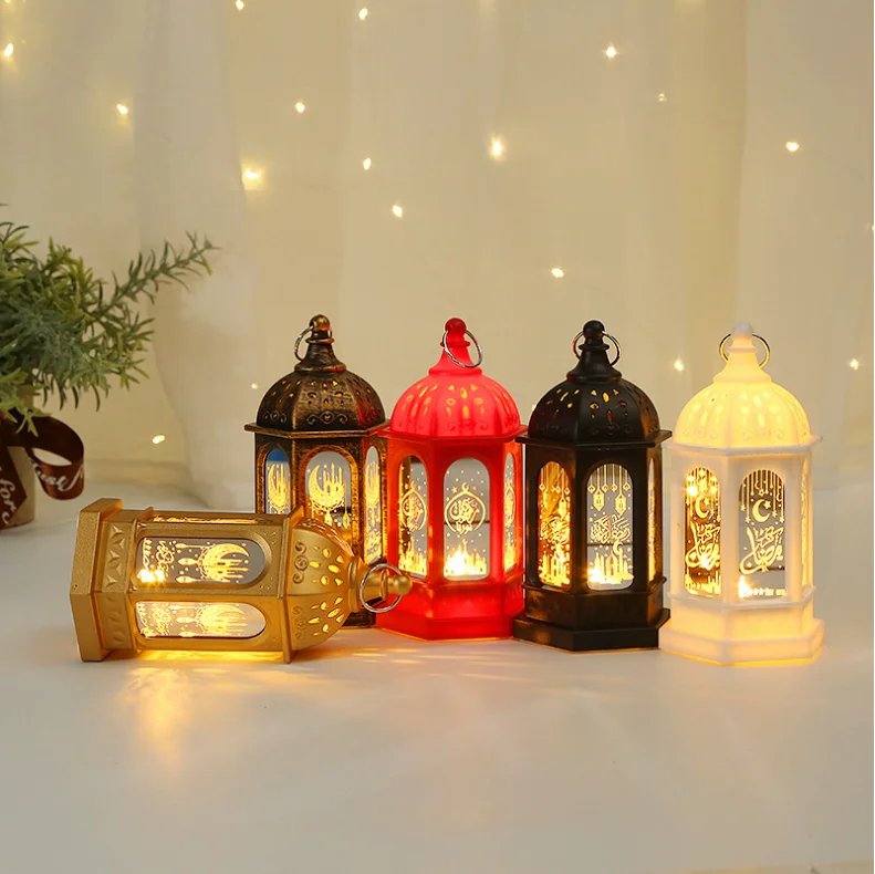 13cm Ramadan Kareem Decoration Plastic Material Ramadan Lantern Lamp Eid Mubarak LED Wind Lantern