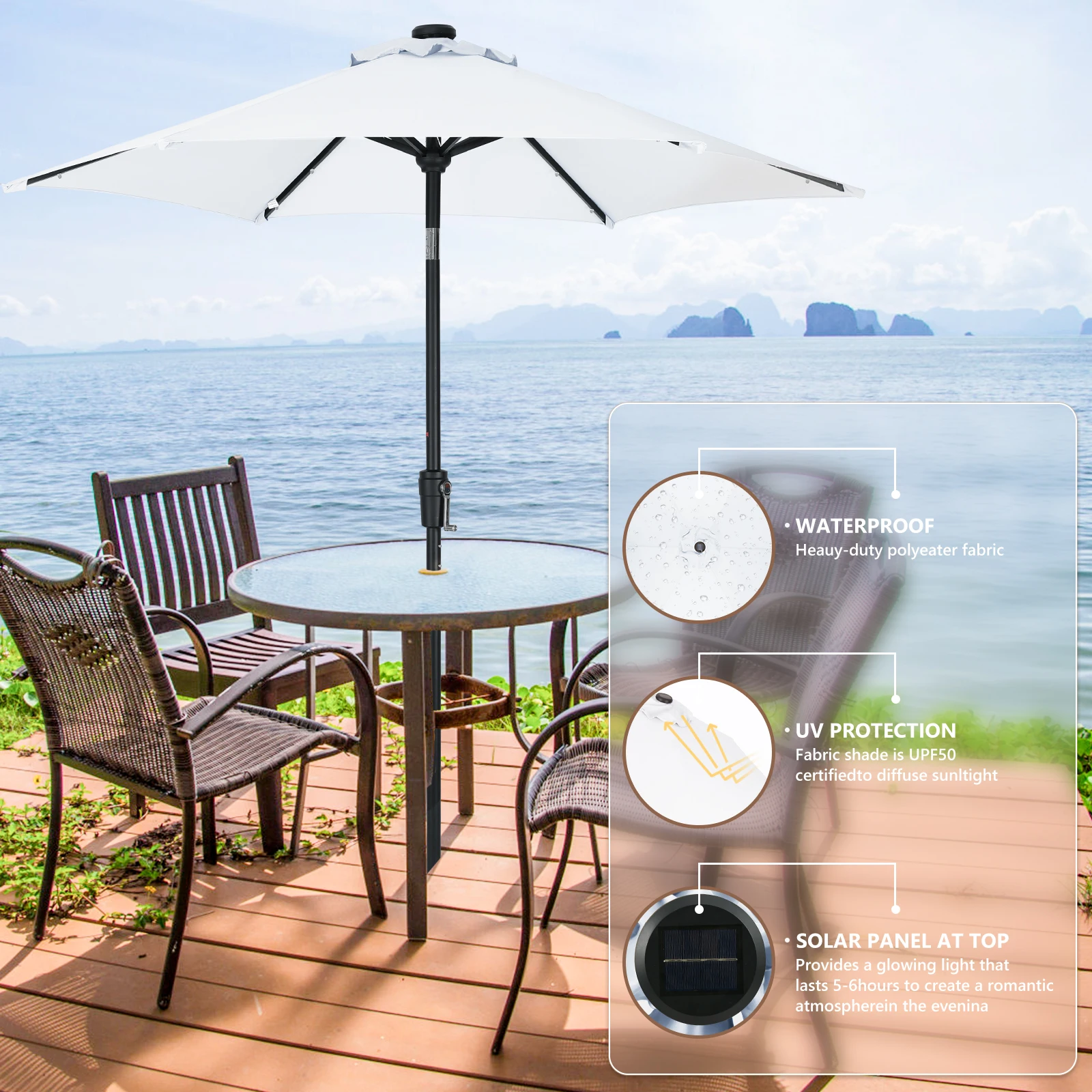 Garden Pool Giant Sunshade Heavy Duty  Waterproof Fishing Solar Umbrellas Outdoor Patio Parasol With Led Light