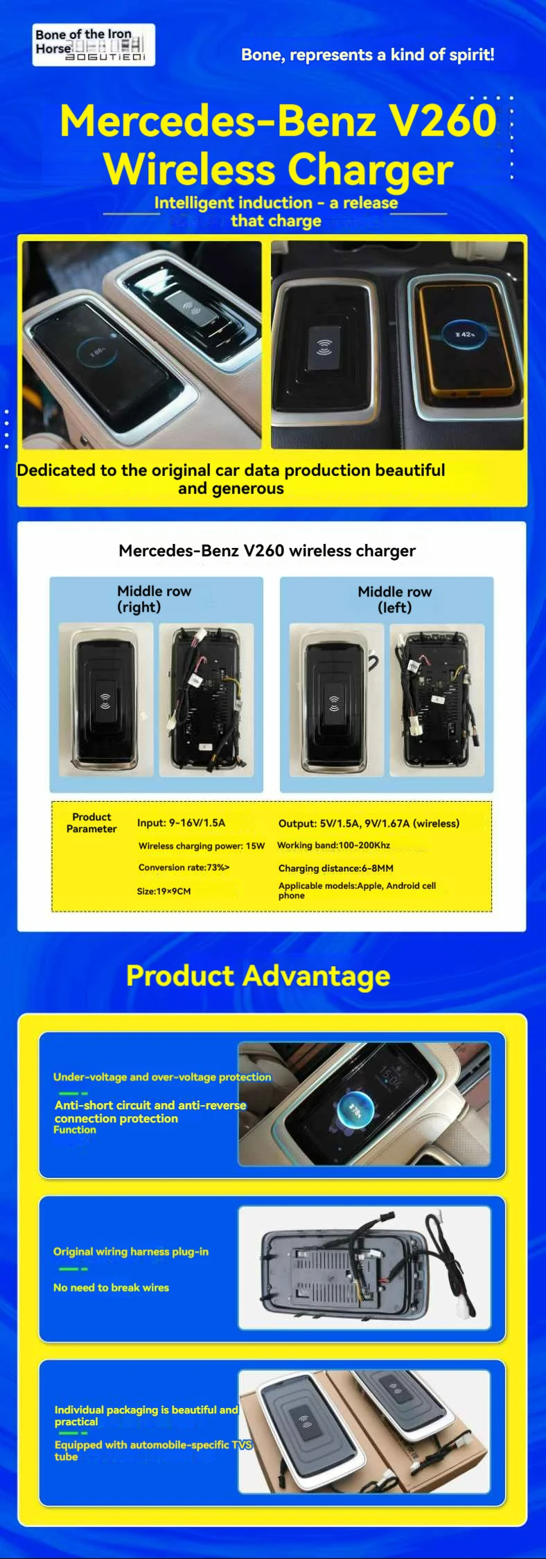 Hot selling  High quality Factory Price Car Seat  Upgrade Phone Wireless Charge For Mercedes Benz V Class  V260