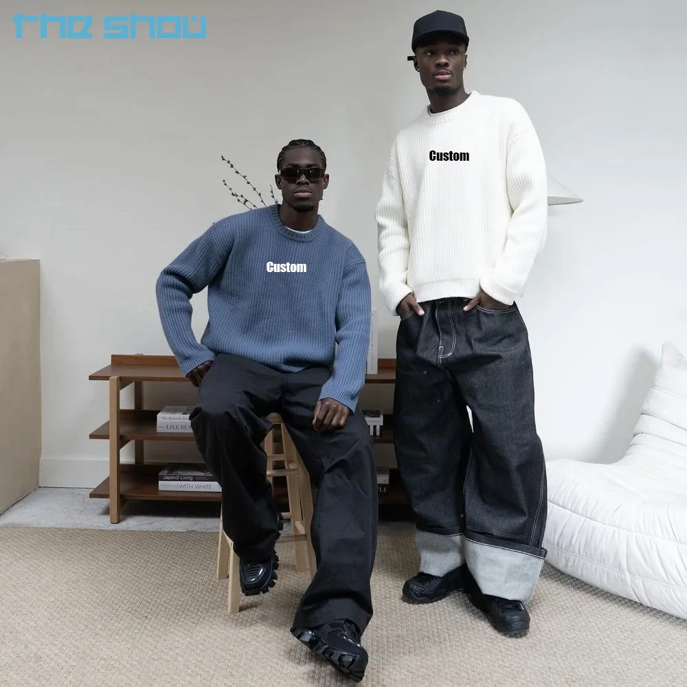 Custom LOGO Men Sweater Pullover Loose Wool Knitwear Crew Neck Long Sleeve Knit Top Knitted Designer Knit Sweater For Men