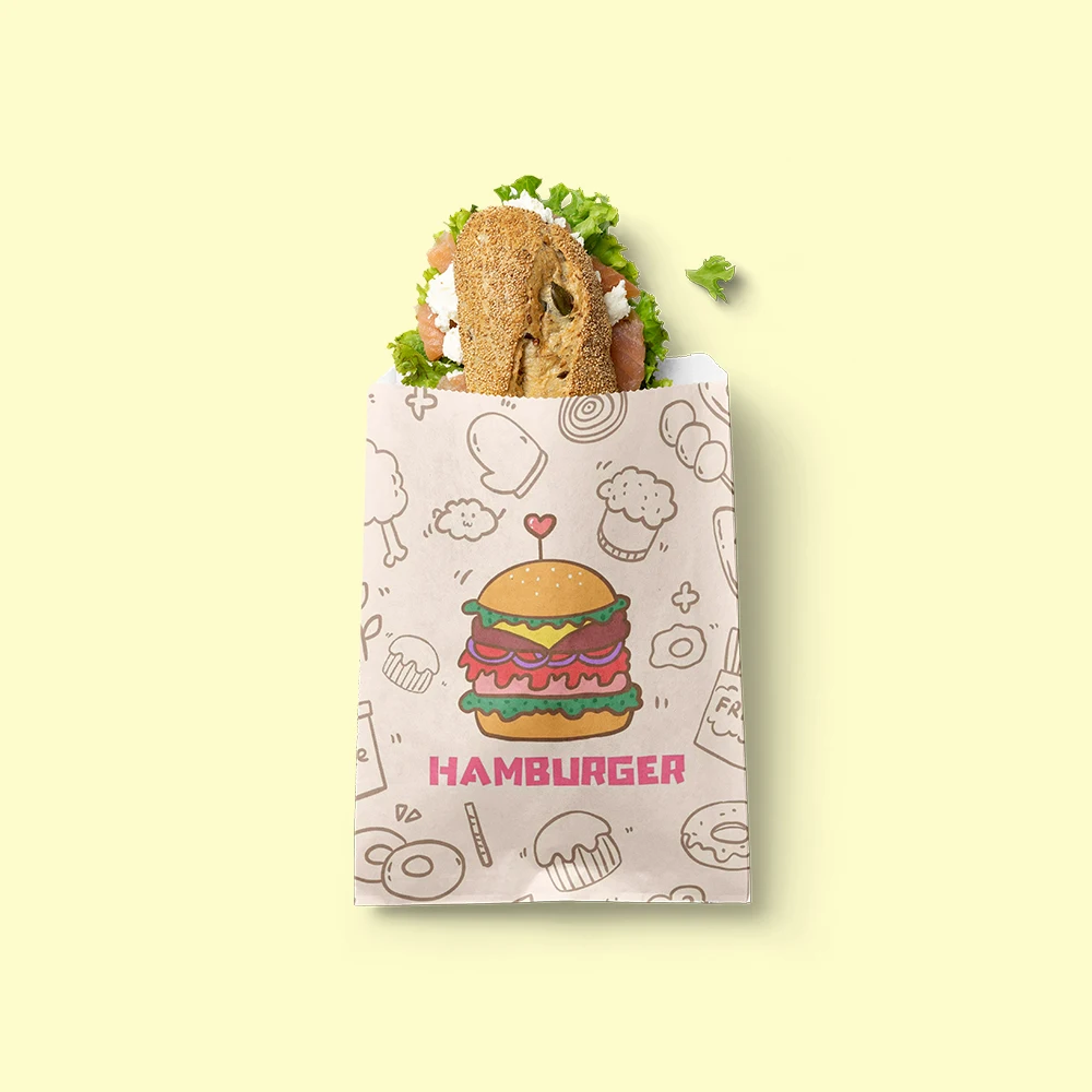 Eco friendly custom printed oil proof PE coated wax bread paper bag chips bread kraft paper bag