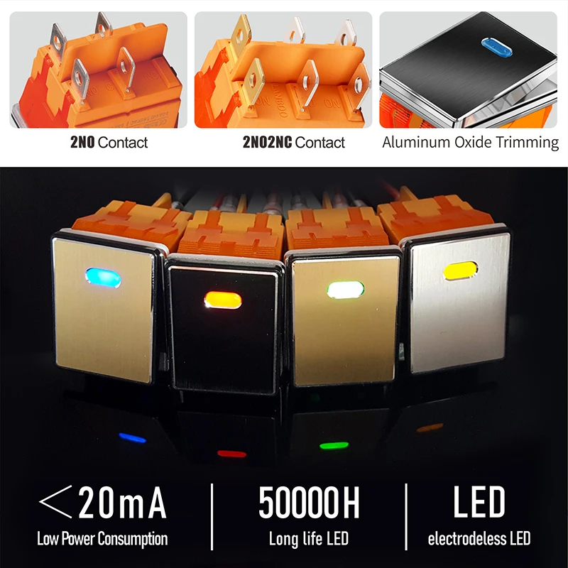 LANBOO 2822 2nd/3rd gear high-end 20A high current with red, green and blue luminous IP65 metal rocker button switch