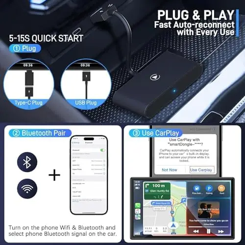 Laudtec Wireless Carplay Adapter for Phone BT Car Adapter Convert Wired to Wireless Carplay Dongle for Wireless Control Adapter