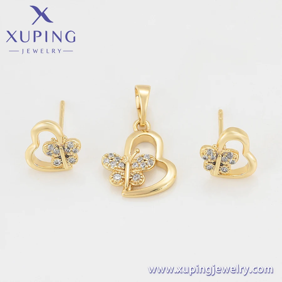 S00105199 Xu Ping jewelry fashion new butterfly set diamond heart 14K gold earrings pendant two-piece set