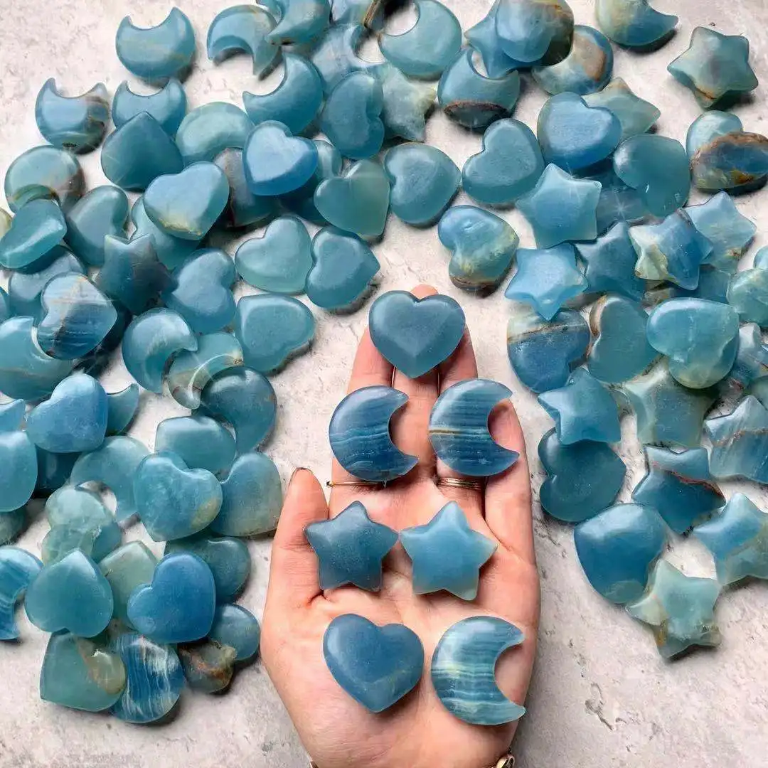 
Hot sale high quality natural gemstone moon stars blue onyx crystal caved for home decoration 