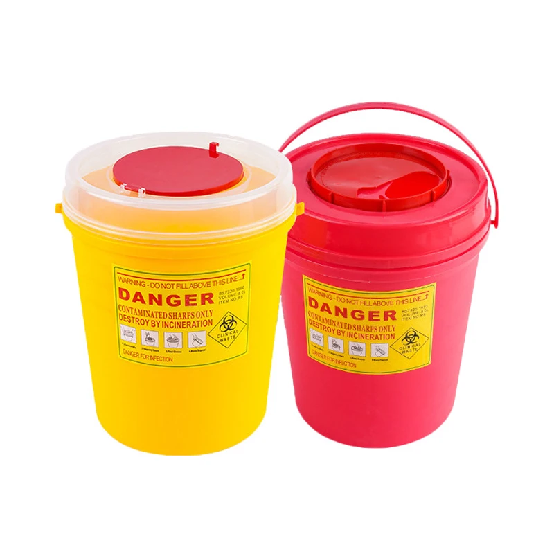 Rotating Lid Design 8litre Transparent Touchless Biohazard Needle and Syringe Disposal Medical Sharps Container With Handle