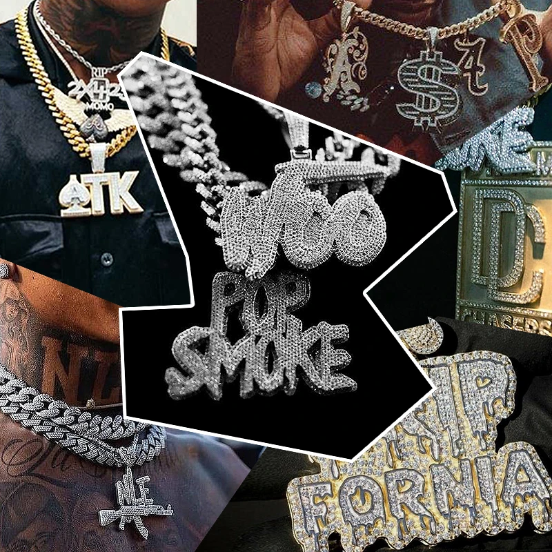 Hip Hop Jewelry Cuban Chain Diamond Custom Name Pendant Necklace Letters Pendant Diamond Personalized Chain