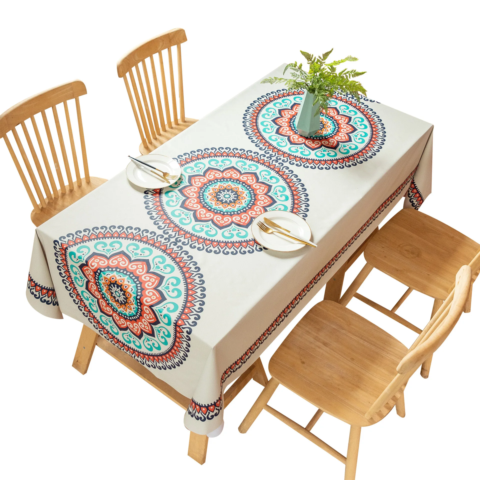 Waterproof Party Bohemian Nordic Style European Banquet Round Stripe Waterproof Oil Table Cloth