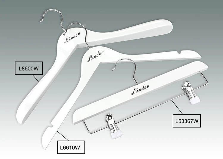 LINDON Custom Logo Fashion Brand Set Wooden White Coat Hanger for Shop