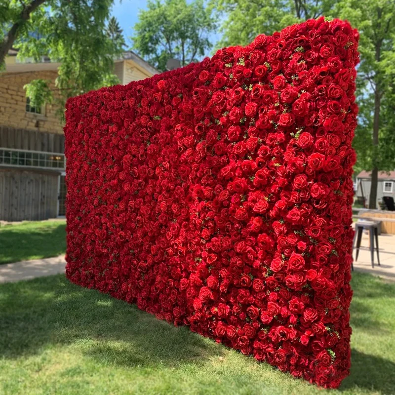 Silk 3D Flower Wall Red Rose Flower Wall Panel for Wedding Decor Different Types to Customize Latest Design Backdrop wall flower